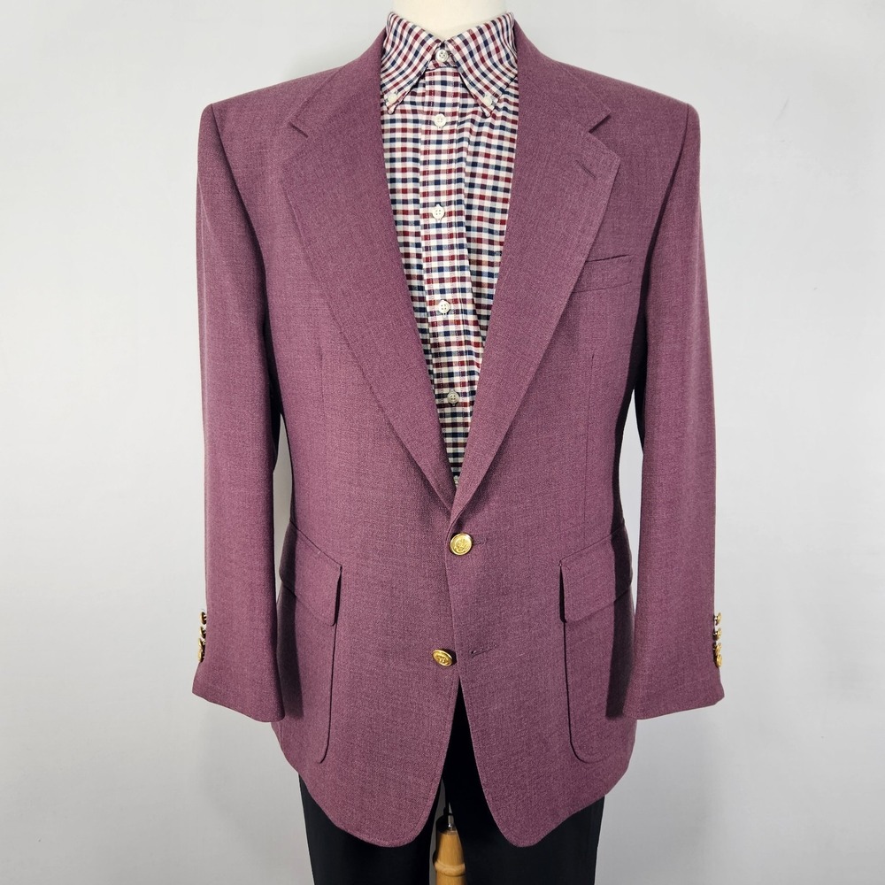 Andhurst Men's Sport Coat Blazer Two Button Solid Maroon Poly Wool 44R